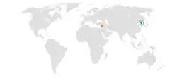 North KoreaとSyriaの位置を示した地図