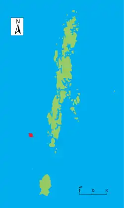 アンダマン諸島と北センチネル島の位置（赤）
