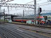 2007年の「ファミリー鉄道展」での屋外展示のため保存用車庫から引き出されているところ
