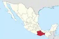 メキシコ内のオアハカ州の位置の位置図