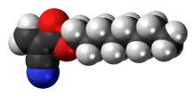 Space-filling model of the octyl cyanoacrylate molecule{{{画像alt1}}}