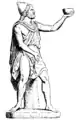エクソミス（英語版）服とマントの一種クラミュス（英語版）を着てピレウス帽を被ったオデュッセウス。この絵は、ヌーディスク・ファミリアブーク（英語版）の初版（1876年 - 1899年）などで掲載。作者不明。
