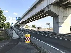駅跡に整備された有明海沿岸道路（大川バイパス）大川東IC