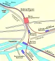 中央駅（茶色）と中央駅開業前のターミナル駅（青色）