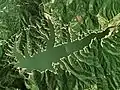 1975年に撮影された面河湖。まだ四季彩橋は架けられていない。
