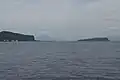航行中、北には知林ヶ島と遠くに桜島