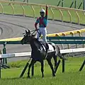 ウイニングランにて歓声に応える横山