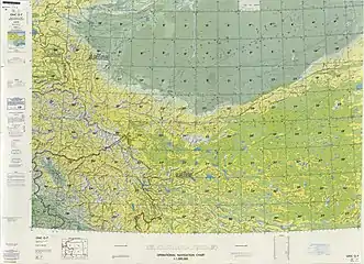 中国・カシミール（インド・パキスタン間の紛争地域）国境地域を含む地図（国防地図製作局(DMA)、1980年）