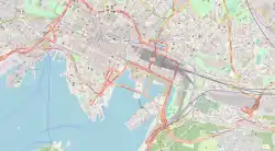 オスロ市庁舎の位置（オスロ中心部内）