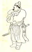 道臣命(左)・大伴狭手彦(右)いずれも『前賢故実』より。道臣命は大伴氏祖、大伴狭手彦は道臣命十世孫。