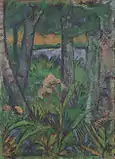 「花と池のある森」(c.1925)
