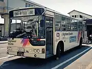 1987年導入の自社発注車。非冷房(1992年撮影) P-MP218M(エアロスターK)