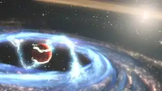 周囲の物質がどのようにして惑星に落下していくかを明確に示した惑星PDS 70 bの想像図