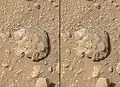 キュリオシティによって火星で画像化された最初のレーザースパーク（ ノヴァ岩; 2014年7月12日;ビデオ（01:07） ）。