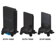 PS2（SCPH-10000）とPS2（SCPH-70000）とPS2（SCPH-90000）とDUALSHOCK 2のコントローラ