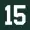 A white number 15 with a green background.