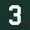 A white number 3 with a green background.