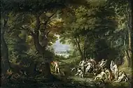 ヘンドリック・デ・クラーク（英語版）『ディアナとアクタイオンのいる風景』1608年ごろ プラド美術館所蔵
