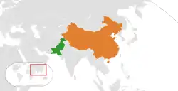 PakistanとChinaの位置を示した地図