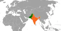 PakistanとIndiaの位置を示した地図
