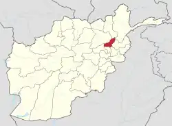 パンジシール州が強調されたアフガニスタンの地図