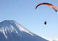 山上からのパラグライダーと富士山
