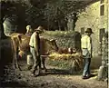 『仔牛の誕生』1864年。油彩、キャンバス、81.1 × 100 cm。シカゴ美術館。1864年サロン入選。
