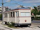 保存されているピレウス-ペラマ軽便鉄道の電車（2009年撮影）
