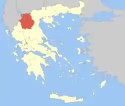 ギリシャにおける西マケドニア地方の位置