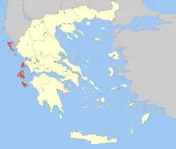 ギリシャにおけるイオニア諸島地方の位置