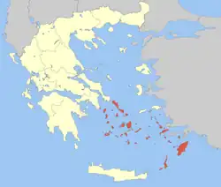 ギリシャにおける南エーゲ地方の位置