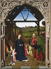 ペトルス・クリストゥス『キリストの降誕 (クリストゥス) (英語版)、板上に油彩、 127.6 x 94.9cm、ナショナル・ギャラリー (ワシントン)