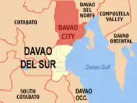 ダバオ・デル・スル州とダバオ市の位置の位置図