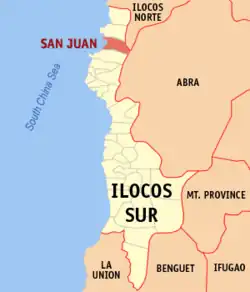 Map of Ilocos Sur showing the location of San Juan.