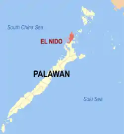 エルニドの位置を示したパラワン州の地図