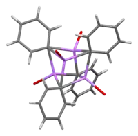 Stick model of the crystal structure of the phenyllithium etherate tetramer - ether ethyl groups omitted for clarity