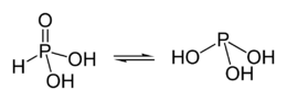 ホスホン酸(左)と亜リン酸(右)の間の互変異性