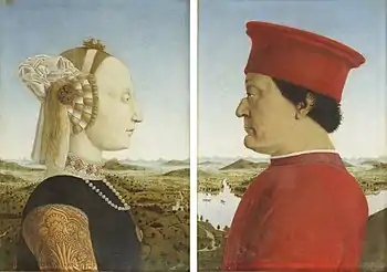 『ウルビーノ公夫妻像』＜対画肖像作品＞（1472-74年頃、ピエロ・デラ・フランチェスカ）