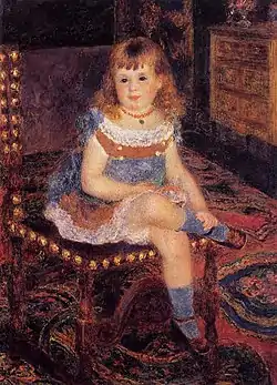 『すわるジョルジェット・シャルパンティエ嬢』1876年。油彩、キャンバス、98 × 71 cm。ブリヂストン美術館。第3回印象派展出品。
