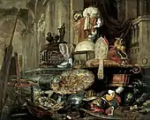 ピーテル・ボエル"Vanitas still life around a grave" (1663)