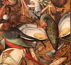 ムール貝の翼を持つ魚とエビの合成怪物