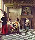 ピーテル・デ・ホーホ: 男二人、給仕の女と杯を交わす女 (1658年)