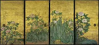 狩野山楽『牡丹図襖』（大覚寺宸殿）