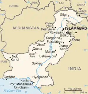 パキスタン内のクエッタ(Quetta)の位置の位置図