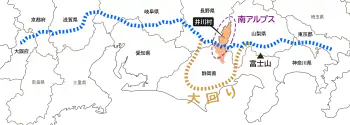 中央道派が懸念したのは、様々な理由から路線を曲げられて南アルプスの資源開発が不可能になることであった。過去に国鉄線を計画するにおいて同様の事例があり、当初目論見の開発が妨害されたことから、中央道派は予定経過地の指定に強いこだわりを持つに至った。井川村はその意味で、山岳地帯の開発を保証する重要な経過地である。