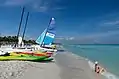 海岸に並ぶカヌーやヨット