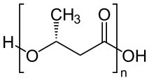 Poly-[(R)-3-hydroxybutyrate] (P3HB)の構造式