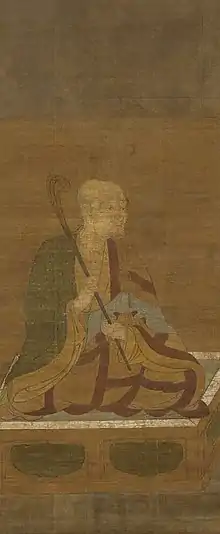 絹本著色道慈律師像(額安寺伝来、奈良国立博物館所蔵)、室町時代(14 - 15世紀)の作。