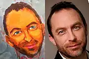 プリカッソが描いたジミー・ウェールズの肖像画とモデル写真との比較