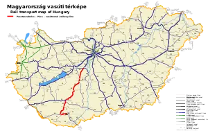 プスタサボルチ - ペーチ線の路線図